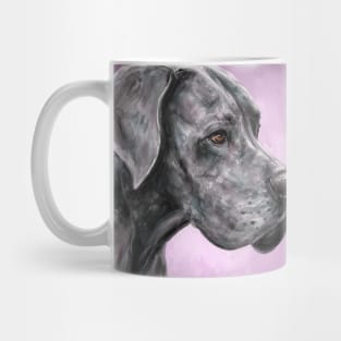 Painting of Majestic Great Dane on a Purple Background Mug